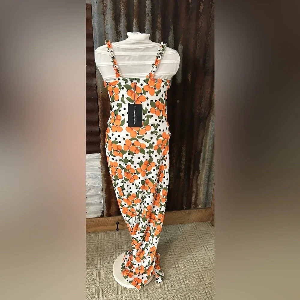 NWT-PrettyLittleThing Orange Print Polka Dot Dress - Picture 6 of 9